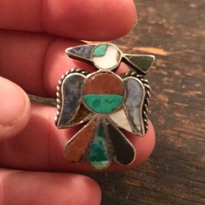 🦅 Vintage sterling silver bird ring w/ inlay 🦅